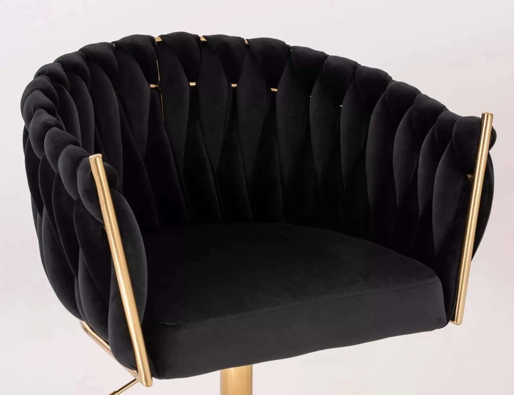 LuxuryForm DESIGN Barová stolička NORDEN VELUR na zlatom tanieri - čierná