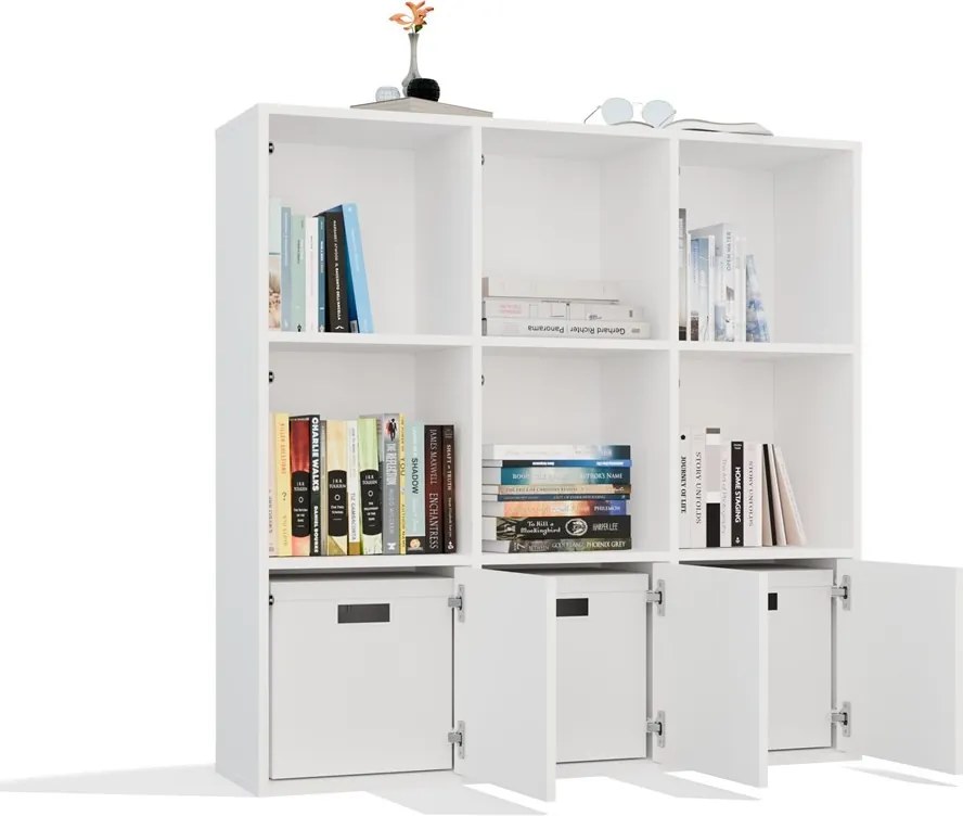 Regál MALAX 3x3 s 3 dvierkami 110 cm biely