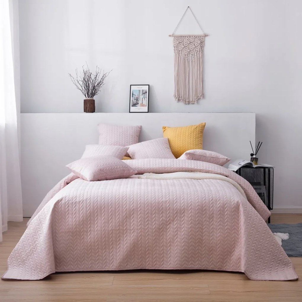 Velúrový prehoz na posteľ MOXIE púdrový 70x150 cm