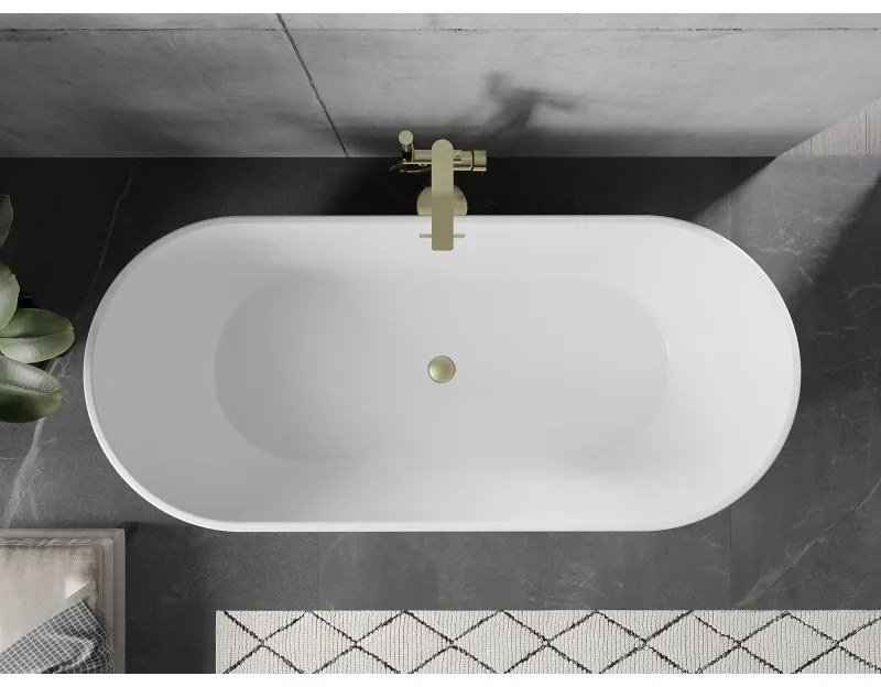 Mexen Flavia, voľne stojaca vaňa 150 x 75 cm, biela, zlatý matný prepad, 54031507500-55