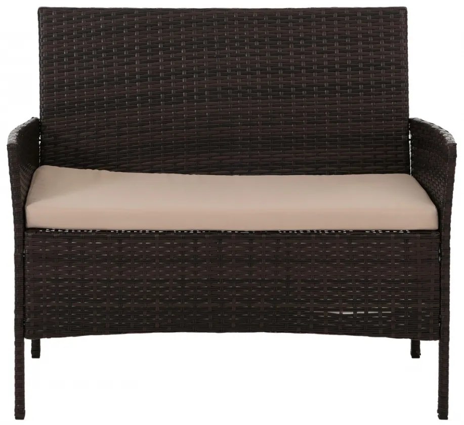 Záhradná súprava 2 kresiel, pohovky a stolíka HWC-N98 - hnedá, vankúš krémová