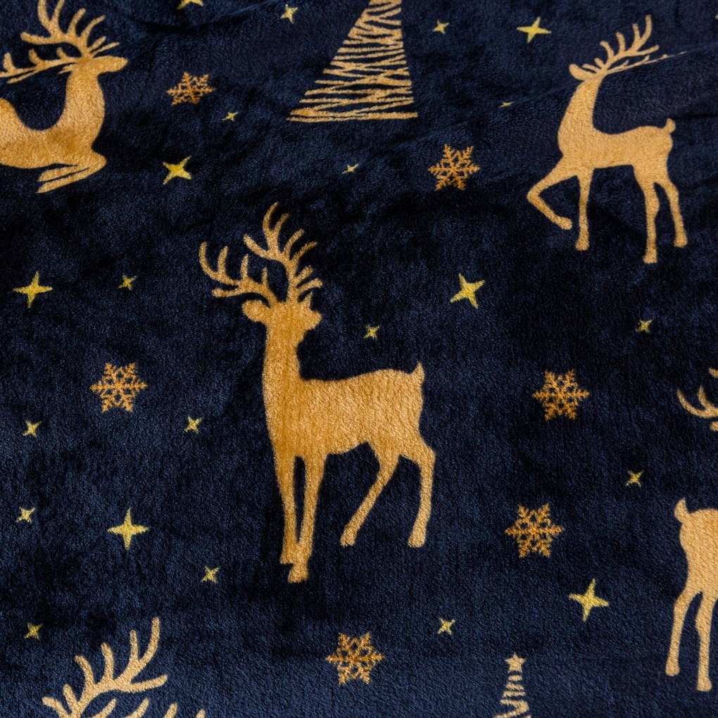 Vianočná mikroplyšová deka GOLDEN DEER tmavomodrá Rozmer: 200 x 220 cm