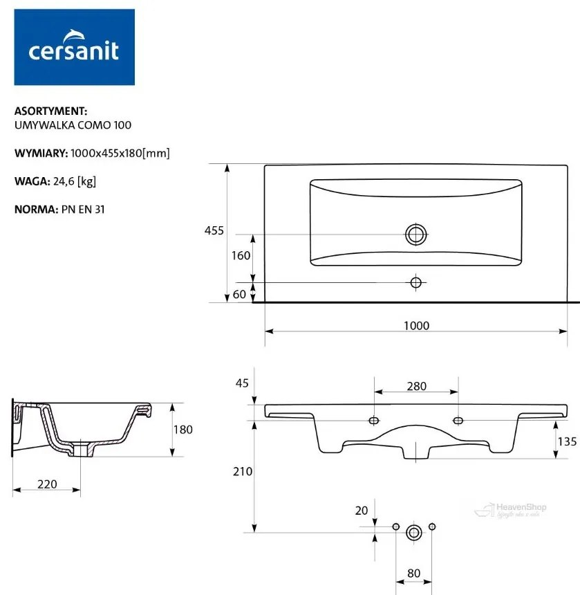 Cersanit Tirso, závesná umývadlová skrinka 994x447x572 mm + keramické umývadlo, čierna matná, S801-588