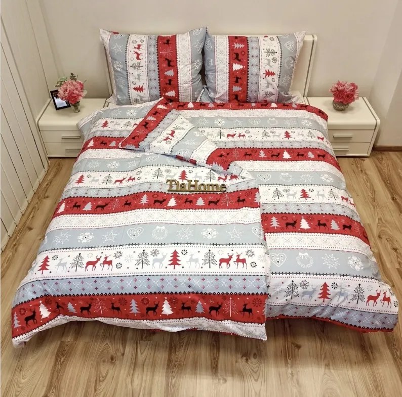 Obliečky bavlnené Vianočné Snowman červené TiaHome - 1x Vankúš 90x70cm, 1x Paplón 140x200cm