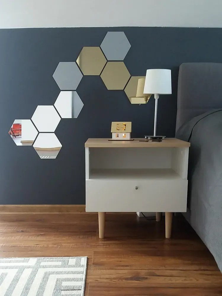 Nástěnné samolepící zrcadlo Hexagon stříbrné