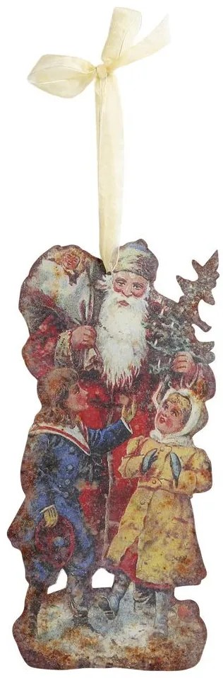 Vianočná kovová nástenná dekorácia Santa Vintage - 15*30 cm