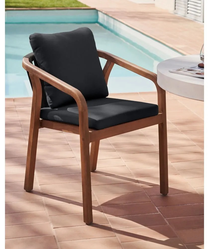 Čierne/v prírodnej farbe drevené/polstrované záhradné stoličky v súprave 4 ks Malaret – Kave Home