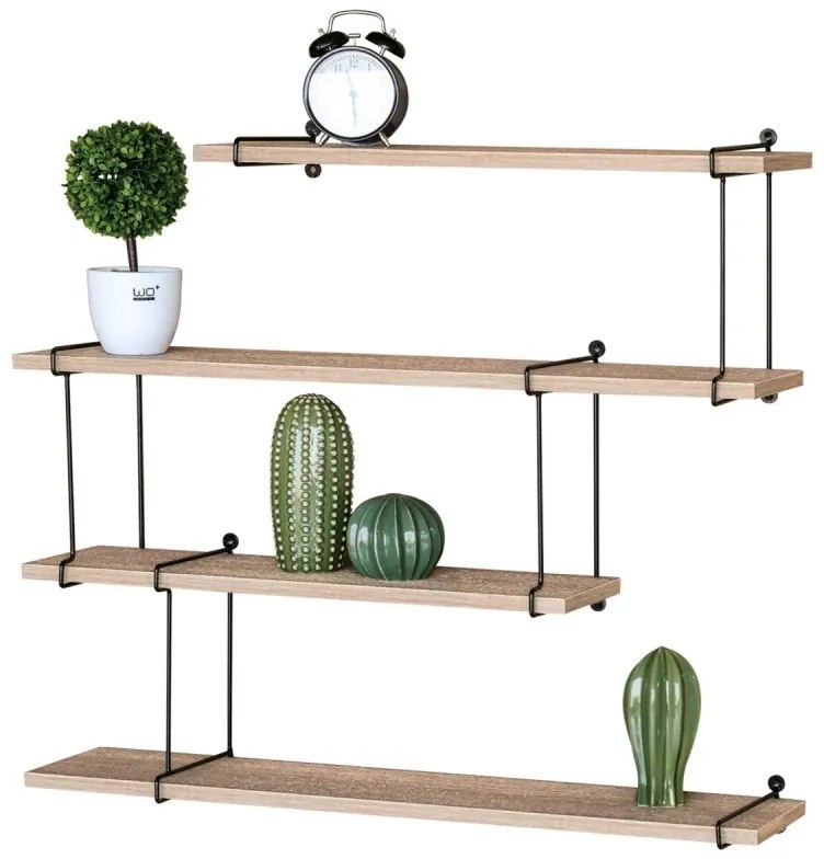 Poličky nástěnné 80 cm, MDF, dekor dub, kov černý mat