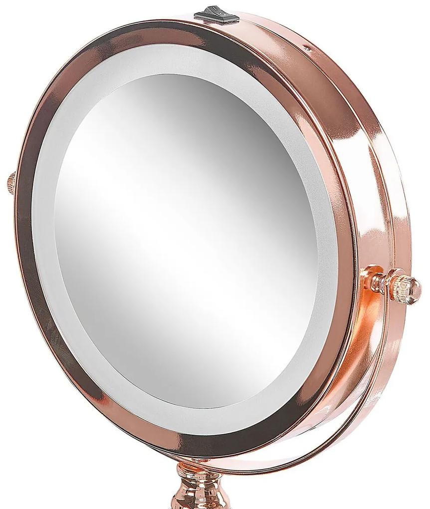 LED Makeup zrkadlo ø 18 cm CLAIRA ružovo zlaté  Beliani