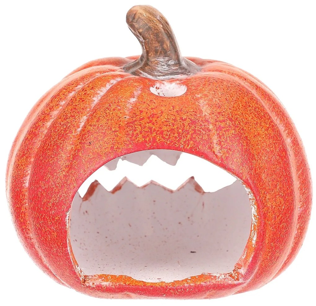 Svietnik Tekvička s tvárou malá oranžová, keramika, pr. 10 cm, pr. 10 cm