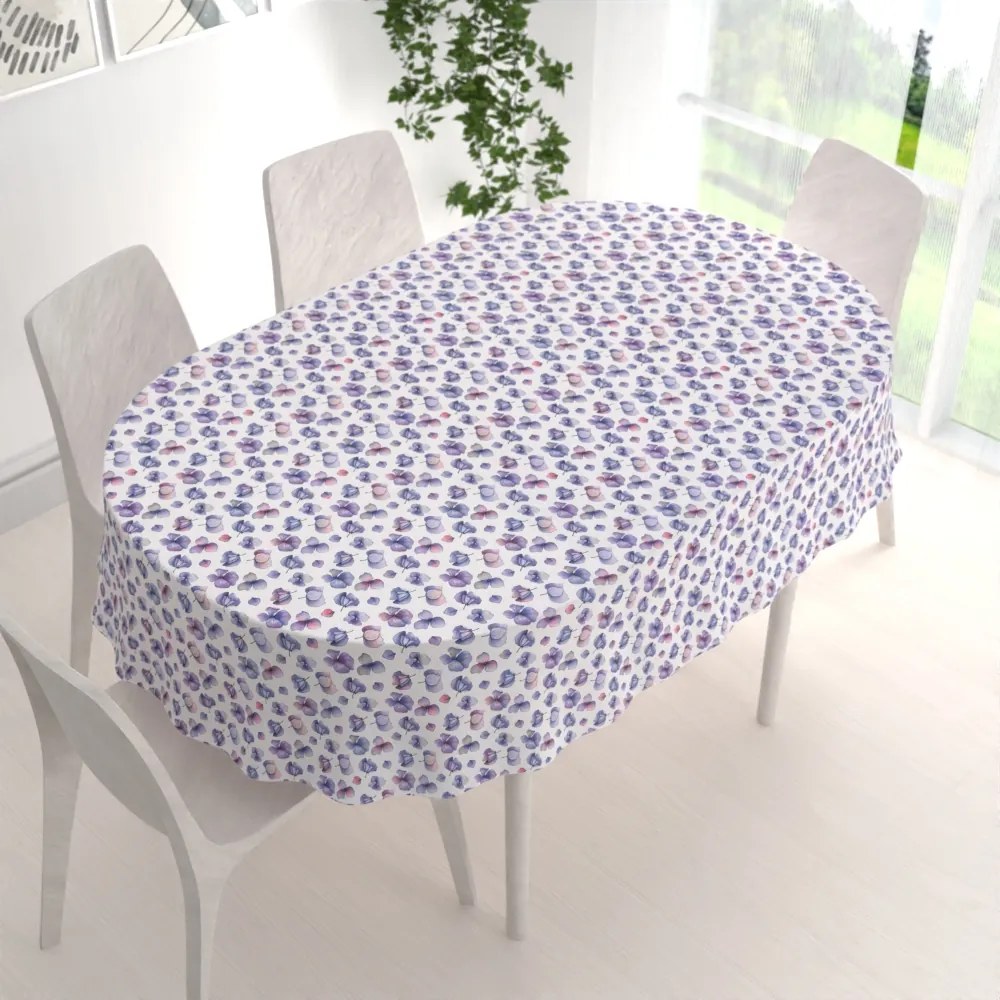 Biante Dekoračný oválny obrus Porto PRT-024 Modré okvetné lístky na bielom 130x220 cm
