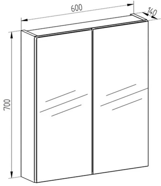 Mereo Mereo, Kúpeľňová galérka 60 cm, zrkadlová skrinka, 2x dvere, MER-CN716GH