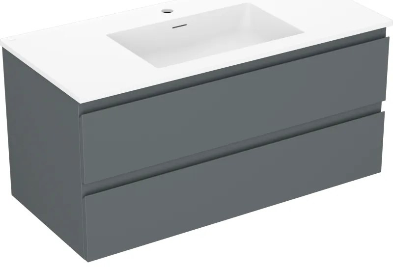 Mexen Orio, kúpeľňová skrinka 100 cm s umývadlom Otis, 2 zásuvky, grafitová matná/biela matná, 91A10-10047-2-BFF66-W18M01