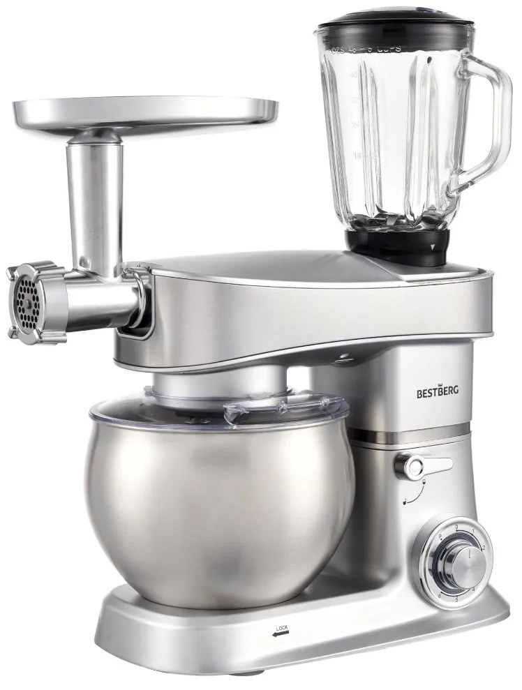 BestBerg BBR-2000S multifunkčný kuchynský robot / 2000 W / 6 l / 6 rýchlostí / strieborný
