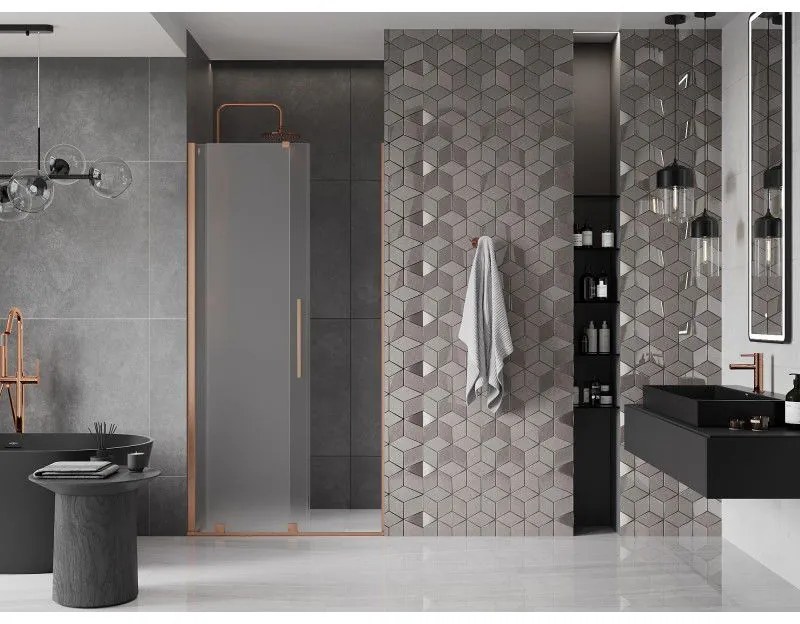 Mexen Velar, posuvné sprchové dvere do otvoru 100 cm, 8mm sklo námraza, medená matná, 871-100-000-31-65