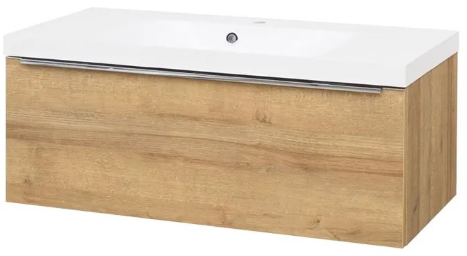 Mereo Mailo, kúpeľňová skrinka s umývadlom z liateho mramoru 101 cm, dub Riviera, chróm madlo, MER-CN527M