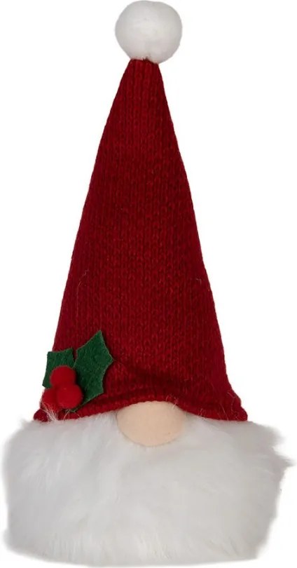 Vianočná svietiaca dekorácia škriatok Gnome LED v červenej pletenej čiapke - 10*10*25 cm/ 3AA
