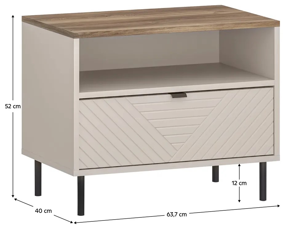 Nočný stolík EYCO 1S, kašmír/dub Castello