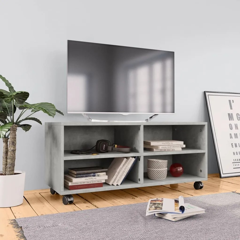 vidaXL TV skrinka s kolieskami betónová sivá 90x35x35 cm drevotrieska