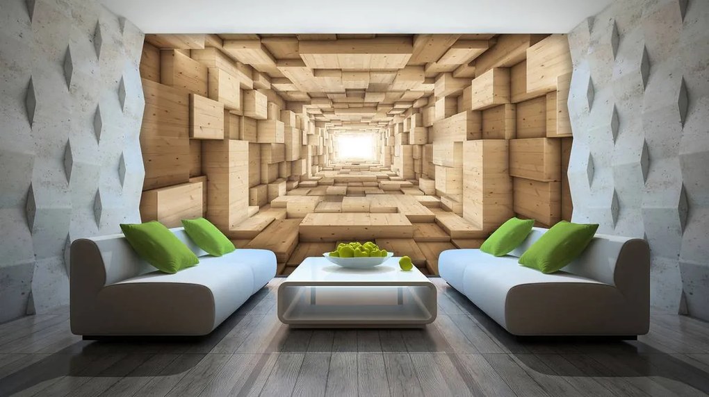 Fototapeta - 3D drevený tunel (254x184 cm)
