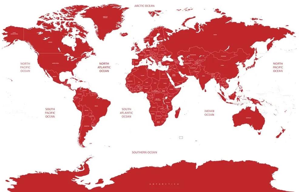 Obraz mapa sveta s jednotlivými štátmi v červenej farbe - 90x60