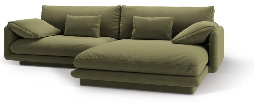 Svetlozelená zamatová rohová pohovka (pravý roh/s leňoškou) Torino – Micadoni