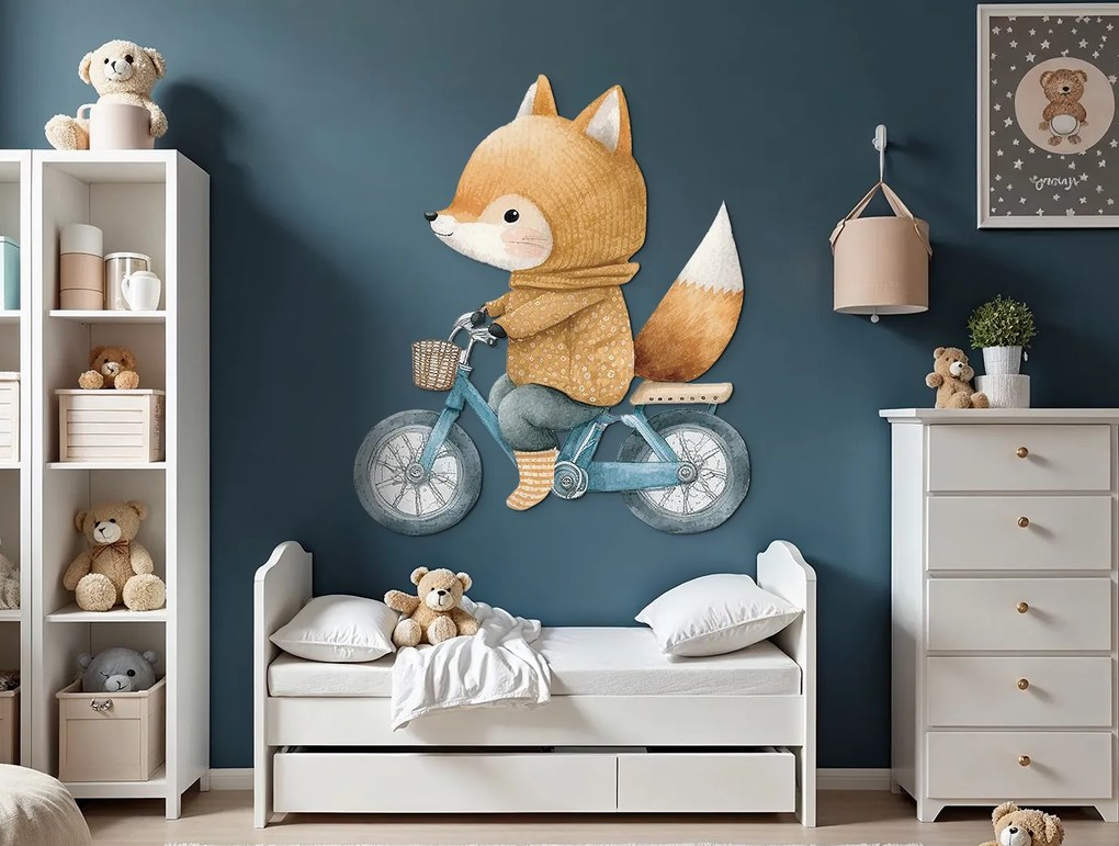 drevko | Detská nálepka Lišiak na bicykli 60 x 52 cm