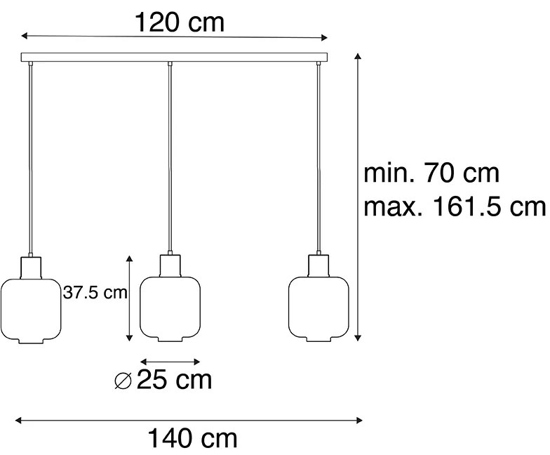 Dizajnové závesné svietidlo čierne s dymovým sklom 3-svetlo 161,5 cm - Qara