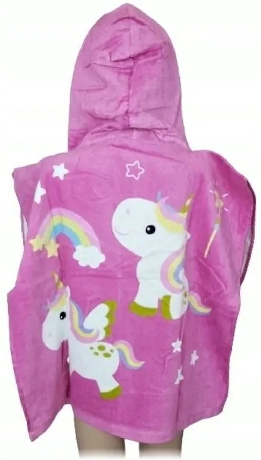 Dievčenské plážové pončo - osuška s kapucňou a jednorožcami