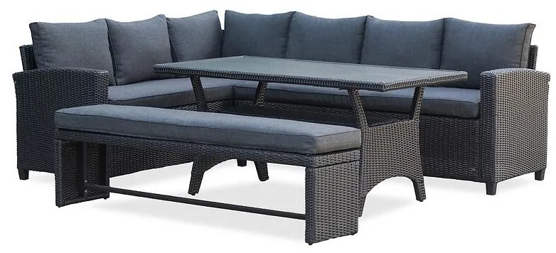 Rohová sedacia súprava Stockholm z lavicou čierna