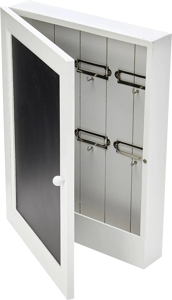 Zeller Present Skrinka na kľúče, vešiak na kľúče s tabuľou, drevená, biela BLACKBOARD