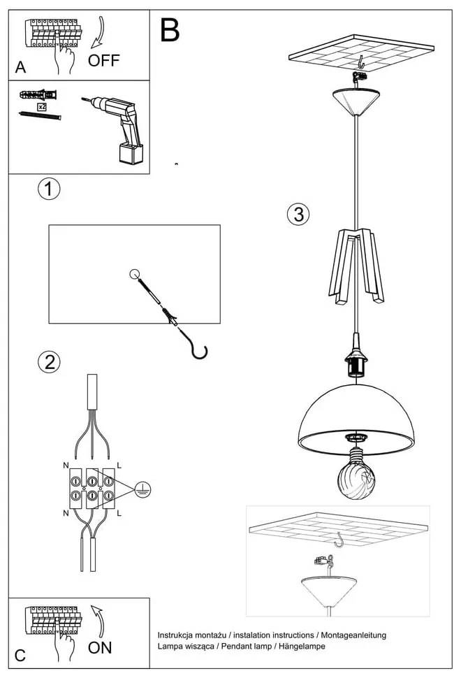 Čierno-béžové závesné svietidlo Nice Lamps Olla
