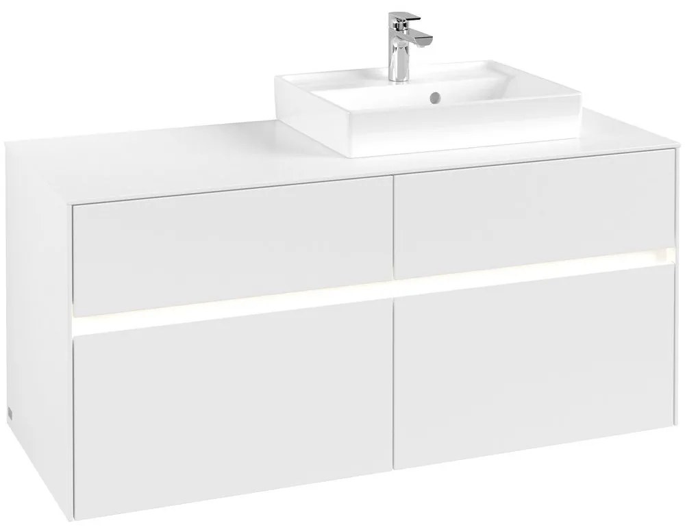 VILLEROY &amp; BOCH Collaro závesná skrinka pod umývadlo na dosku (umývadlo vpravo), 4 zásuvky, s LED osvetlením, 1200 x 500 x 548 mm, White Matt, C072B0MS