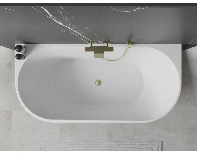 Mexen Oval, voľne stojaca nástenná vaňa 180 x 80 cm, biela-čierna, zlatý matný prepad, 52671808075-55