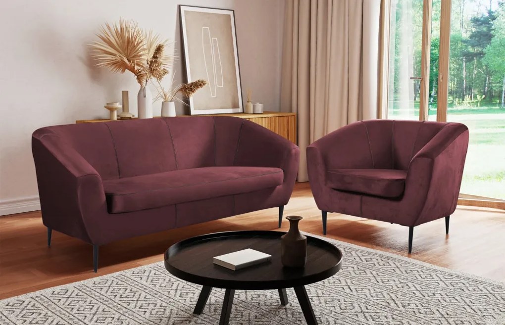 Trojmiestna pohovka Olivio, vínová zamatová látka