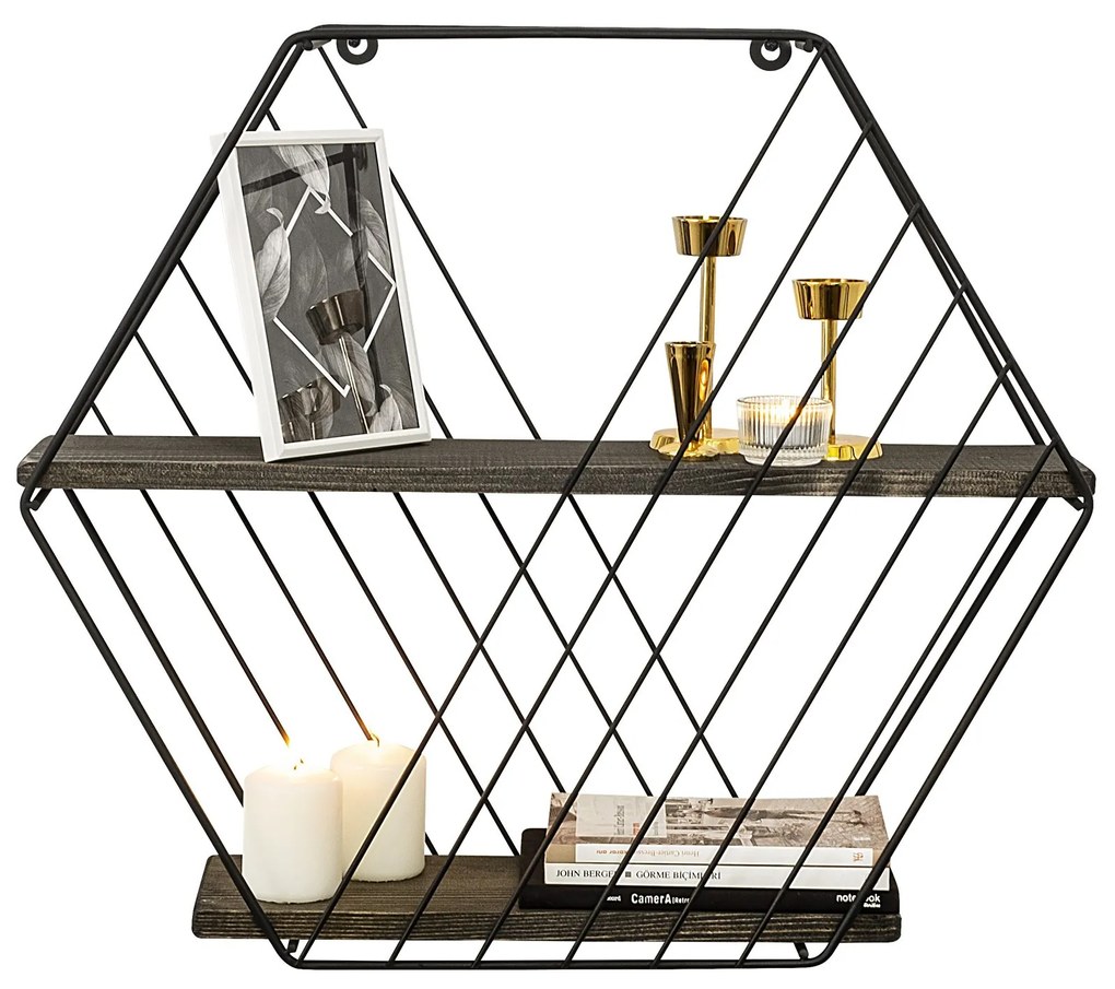 Nástenná polica ANEMONE VULGARIS čierna/tmavý orech