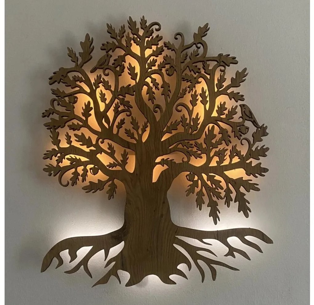 Li-Go 23673/DUB2 - LED nástenná dekorácia, 10W/5V, 20000 mAh, 45x55 cm, dub + diaľkové ovládanie