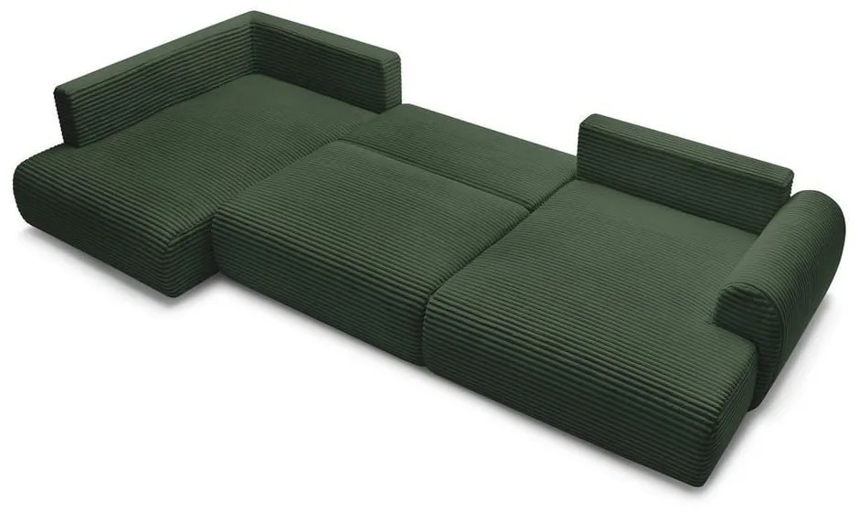 Tmavozelená menčestrová rozkladacia/s úložným priestorom rohová pohovka (ľavý roh/do tvaru "U") Lucien – Bobochic Paris