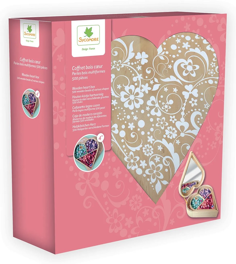 Koráliky mnohých tvarov v drevenej krabičke - Srdce