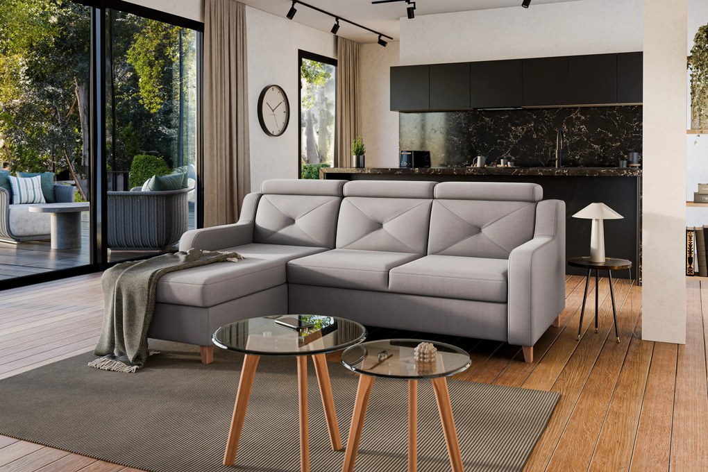 Rohová sedačka Laksaro s rozkladom ľavostranná - tmavý béžový zamat Jasmine 25