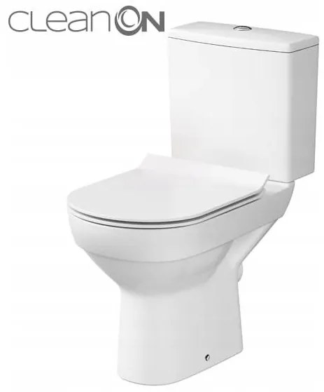 Cersanit City New CleanOn, kombi wc so splachovaním 3/5l, horizontálny odtok + antibakteriálne toaletné sedátko z duroplastu, biela, K35-037