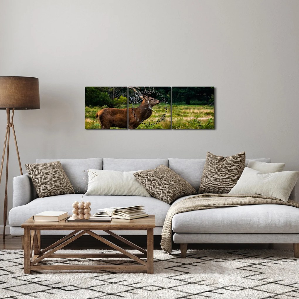 Obraz jeleňa (s hodinami) (90x30 cm)