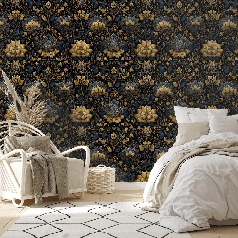 Samolepiaca fototapeta zlaté kvety na tmavom pozadí