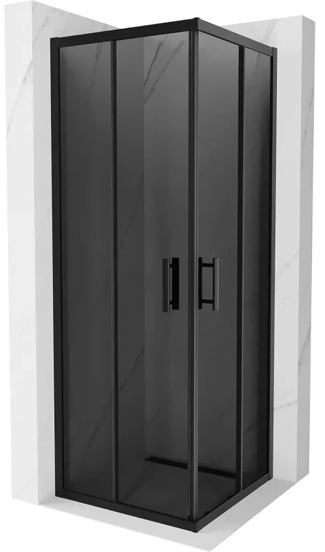 Mexen Rio, štvorcový sprchovací kút s posuvnými dverami 70(dvere) x 70(dvere) x 190 cm, 6mm šedé sklo, čierny profil, 860-070-070-70-40