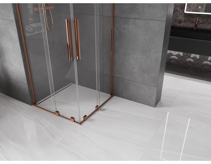 Mexen Velar L Duo, sprchový kút s posuvnými dverami 90 x 90 cm, 8mm číre sklo, ružové zlato, 871-090-090-02-03-60