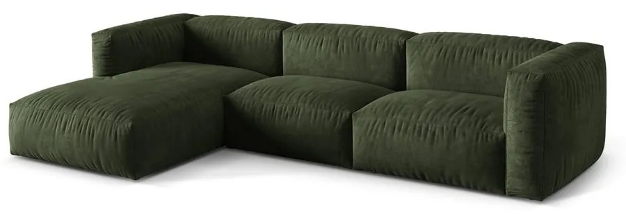 Zelená zamatová modulárna rohová pohovka (ľavý roh/s leňoškou) Martina – Micadoni