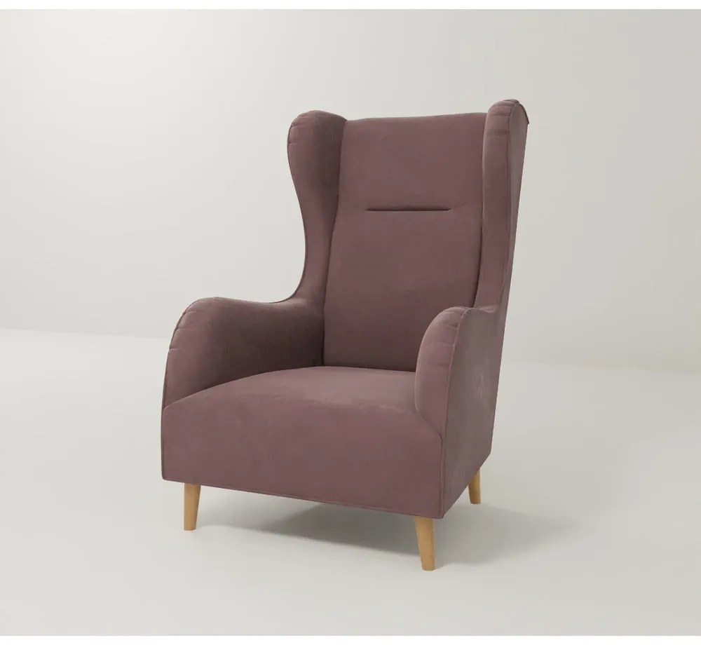 Ružové zamatové kreslo ušiak Carole – Ropez