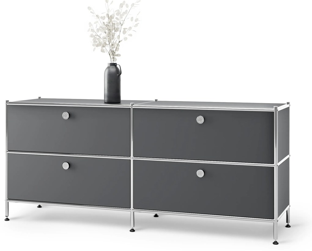 Kovová nízka skrinka »CN3« so 4 zásuvkami, šedá