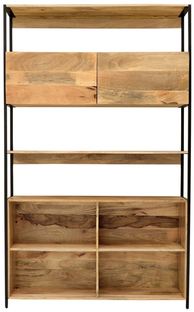 furniture-nabytek.cz - Kovová knižnica v kombinácii s drevom mango 130x213x35