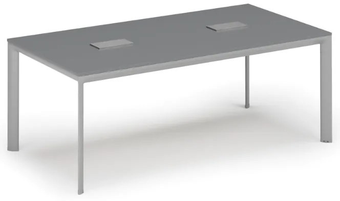 Rokovací stôl PRIMO INVITATION, 200x100 cm, grafit + 2x stolná zásuvka TYP VI, strieborná